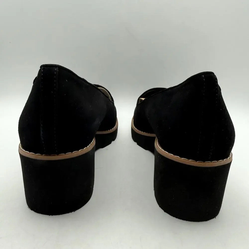 VIONIC Womens Willa Wedge Loafers US 9 EU 40 Black Suede Slip On EUC